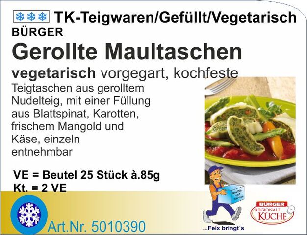 5010390 - Maultaschen gerollt vegetarisch 85g (2x25St/Kt) B