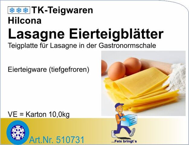 510731 - Lasagne Eierteigplatten 1/1 GN (10kg - 48Stck/Kt) hilcona