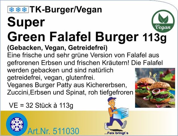 511030 - Super Green Falafel Burger 113g (32St/Kt)