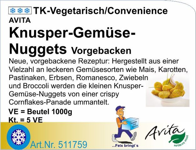 511759 - Gemüse-Nuggets paniert a.17g  (5x1kg/Kt) Schn