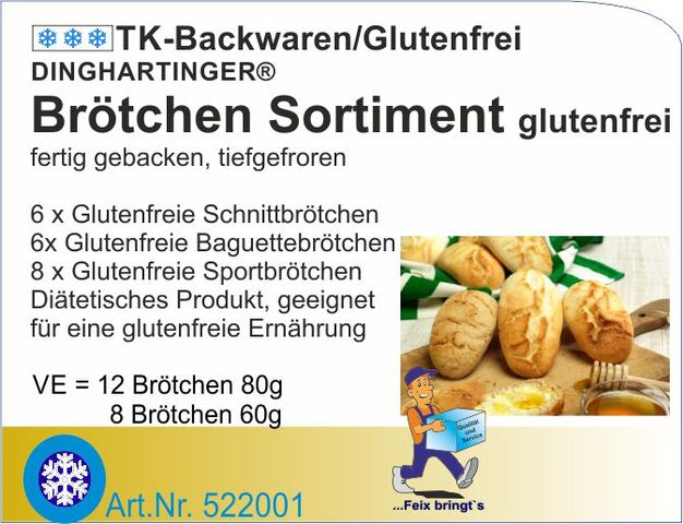 522001 - Brötchensortiment glutenfrei 80g fertig geb. (20St/Kt) Dingh.