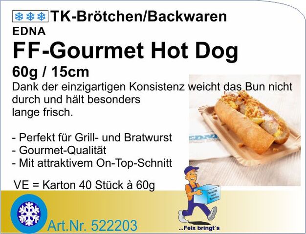 522203 - Hot Dog Gourmet-Brötchen ff 60g 15cm (40St/Kt) Ed