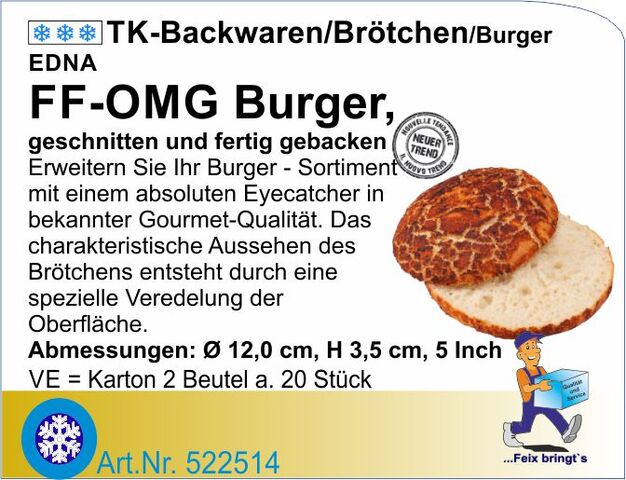 522514 - Hamburger OMG Brötchen 100g 12cm Ø (40St.) Ed