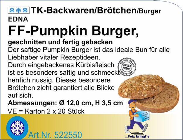 522550 - Hamburger Pumpkinbrötchen 100g 12cm Ø (40St.) Ed