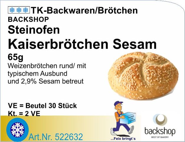 522632 - Steinofen Kaiserbrötchen Sesam 65g (2x30St/Kt)