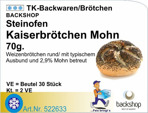 522633 - Steinofen Kaiserbrötchen Mohn 65g (2x30St/Kt)