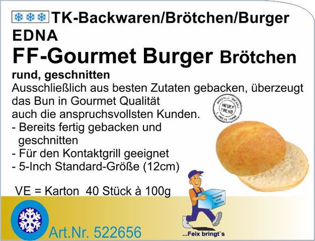 522656 - Hamburger Brötchen Gourmet 12cm Ø100g (2x20St/Kt)