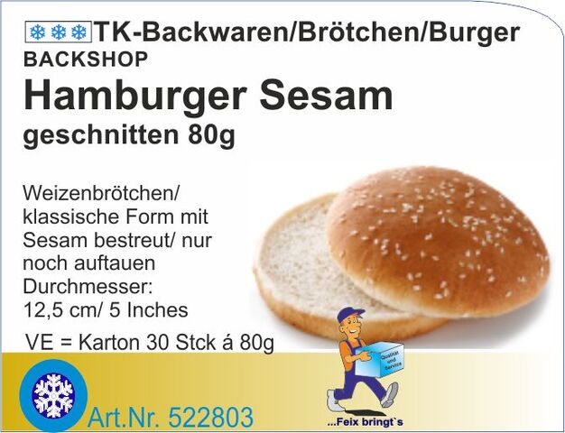 522803 - Hamburger Sesambrötchen 80g 12,5cm Ø (30St.) B