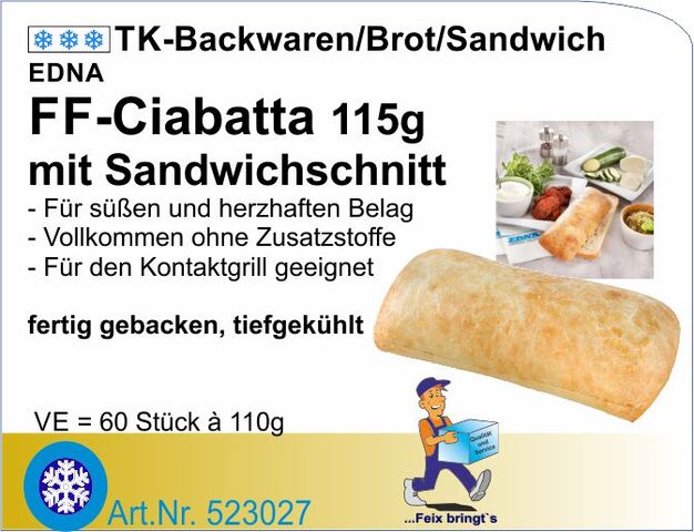 523027 - Ciabatta FF mit Sandwichschnitt 115g (60St./Kt.) Ed