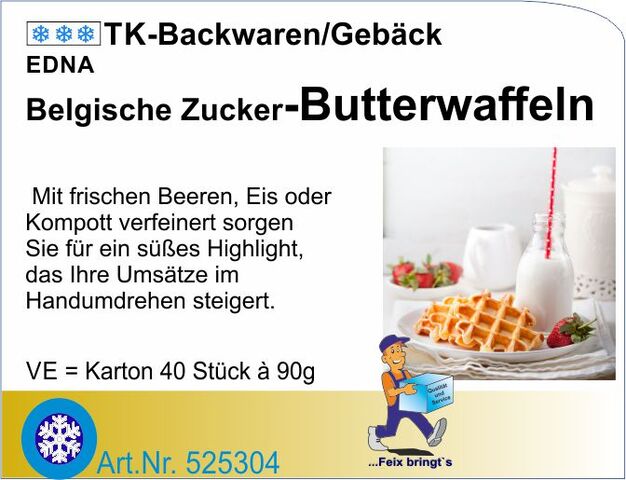 525304 - Belgische Zucker-Butterwaffeln 90g (40Stk/Kt) Ed