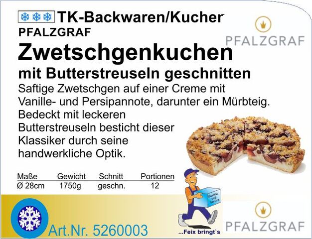 5260003 - Zwetschgenkuchen mit Butterstreusel 1750g Ø 28cm P