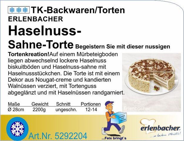 5292204 - Haselnuss-Sahne-Torte 2200g  Ø 28cm  E
