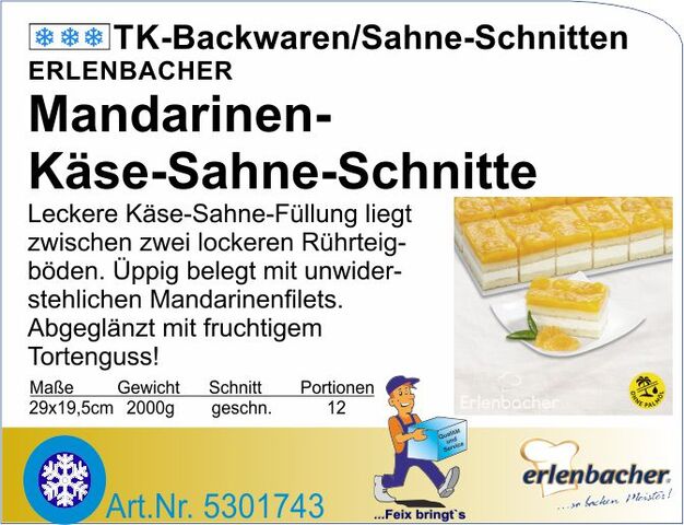 5301743 - Mandarinen-Käse-Sahne-Schnitte 2000g (12Port.) E